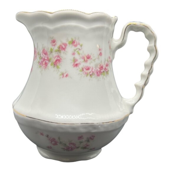 Vintage Bone China Creamer Pitcher With Pink Floral Design & Gold Trim - Picture 3 of 4